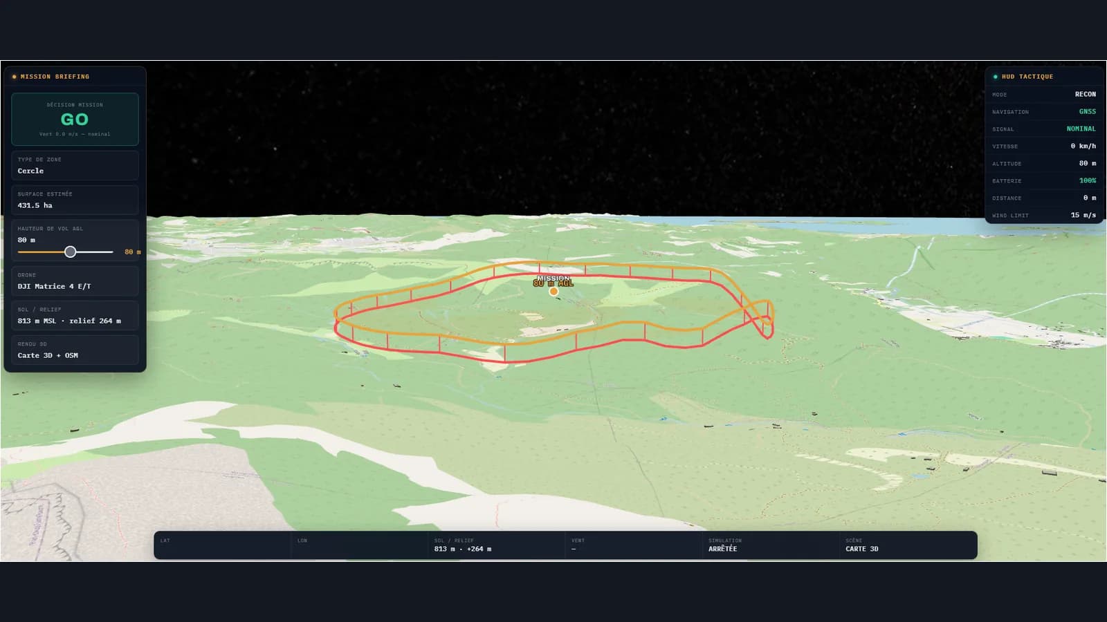 Vue 3D terrain mission drone